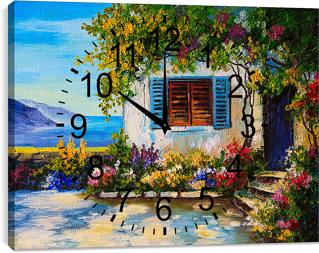 Часы картина - Цветущий дворик