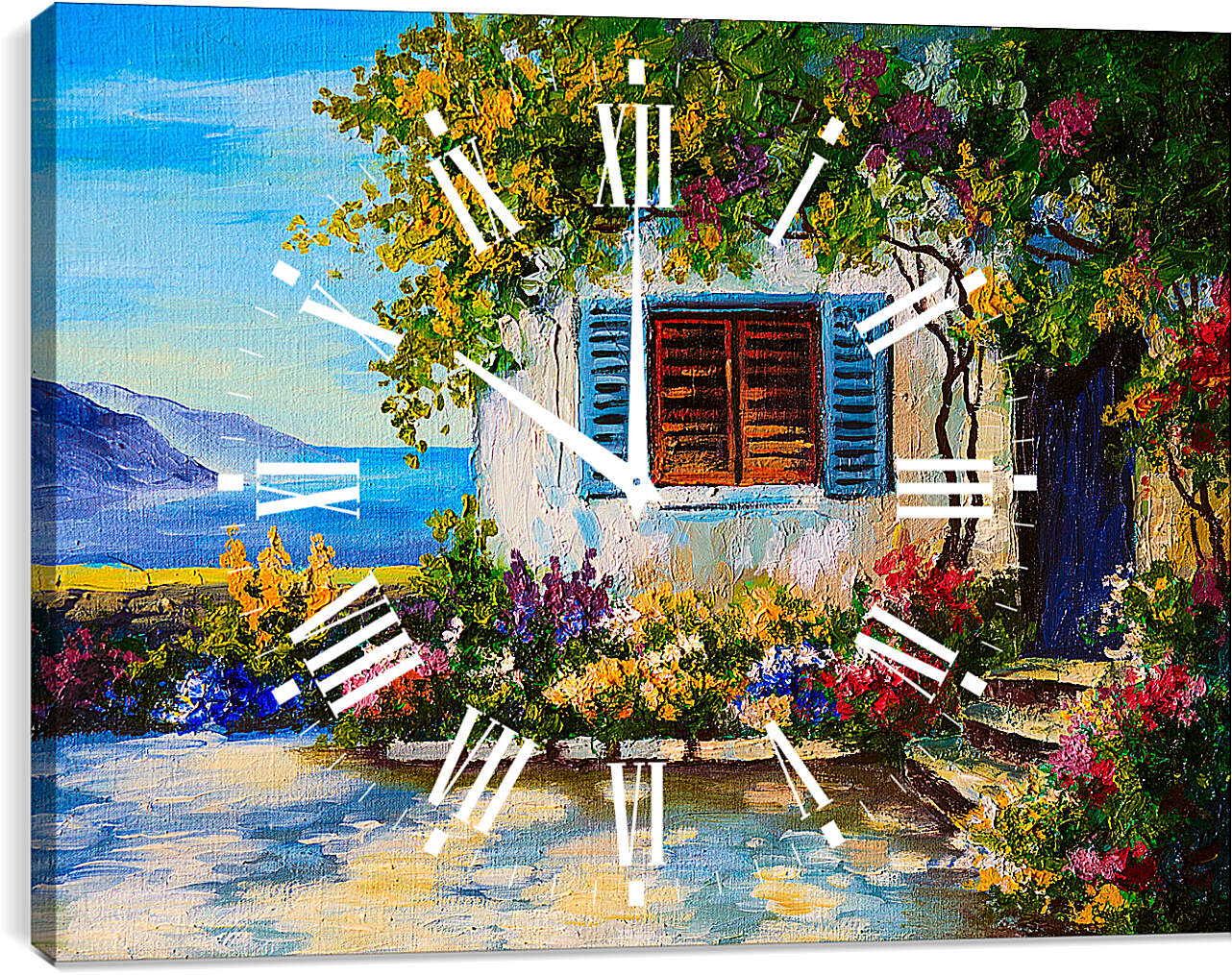 Часы картина - Цветущий дворик