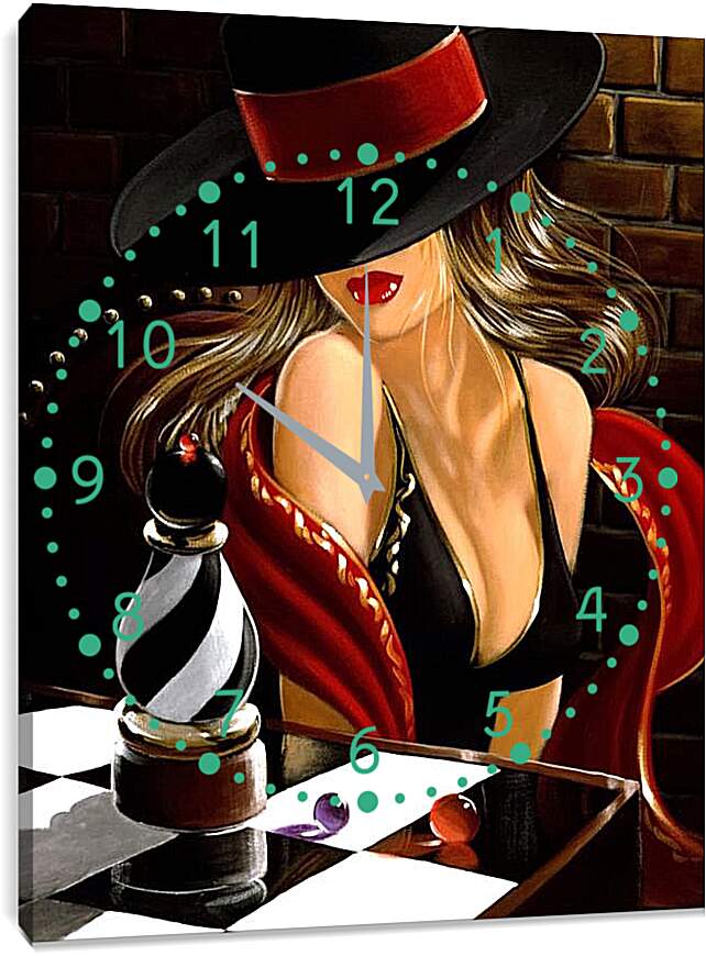 Часы картина - За шахматным столом