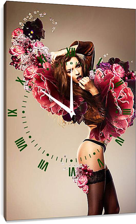 Часы картина - Сексуальная девушка цветок