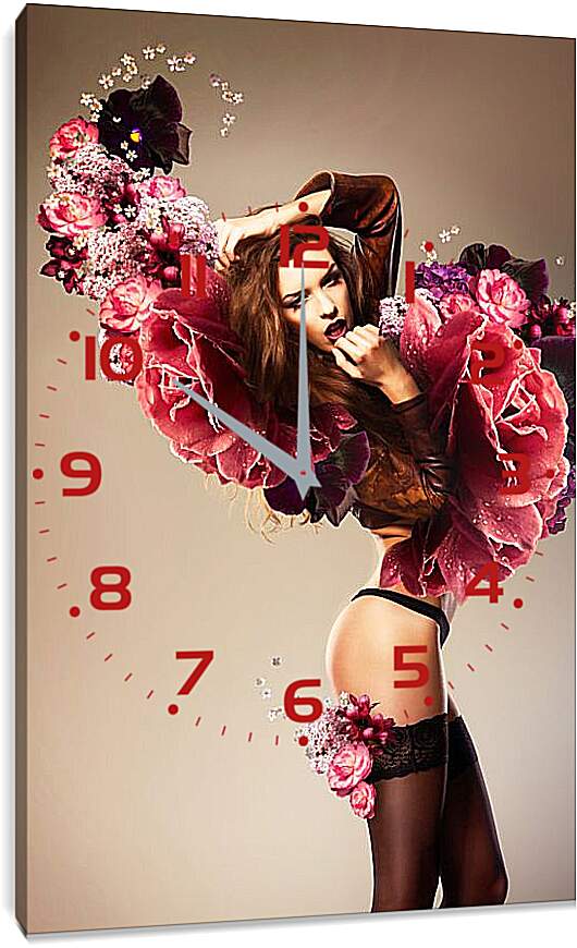 Часы картина - Сексуальная девушка цветок
