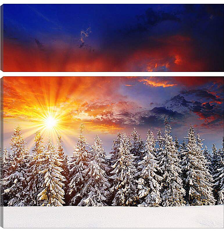 Модульная картина - Красный закат зимой