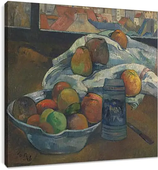 Постер и плакат - Bowl of Fruit and Tankard before a Window. Поль Гоген