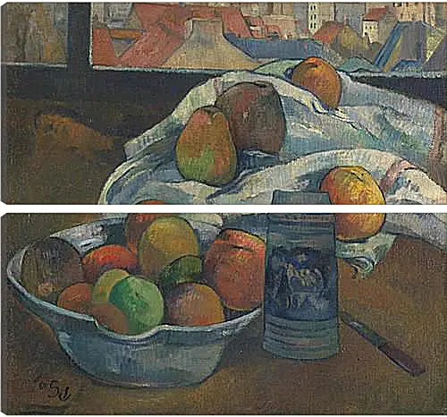 Модульная картина - Bowl of Fruit and Tankard before a Window. Поль Гоген