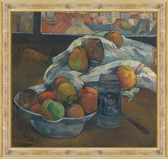 Картина в раме - Bowl of Fruit and Tankard before a Window. Поль Гоген