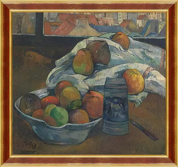 Картина в раме - Bowl of Fruit and Tankard before a Window. Поль Гоген