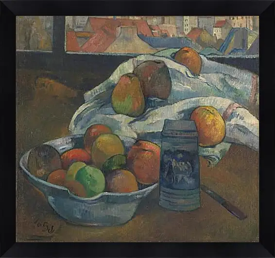 Картина в раме - Bowl of Fruit and Tankard before a Window. Поль Гоген