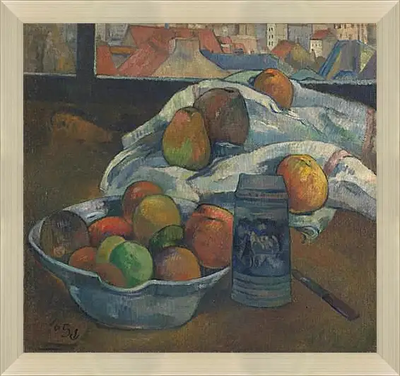 Картина в раме - Bowl of Fruit and Tankard before a Window. Поль Гоген