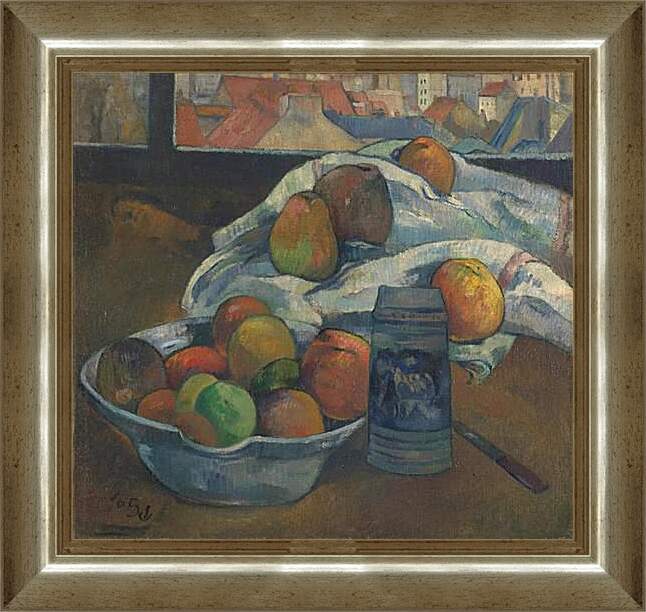 Картина в раме - Bowl of Fruit and Tankard before a Window. Поль Гоген