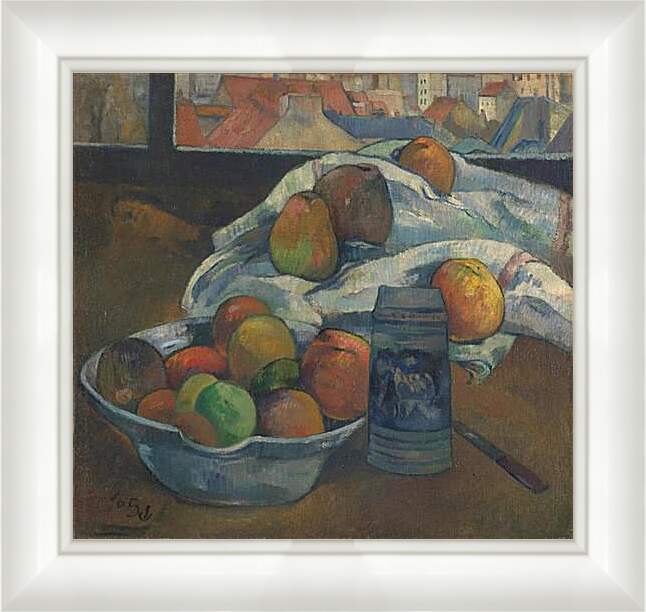 Картина в раме - Bowl of Fruit and Tankard before a Window. Поль Гоген
