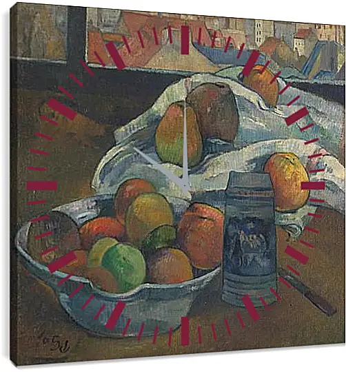 Часы картина - Bowl of Fruit and Tankard before a Window. Поль Гоген