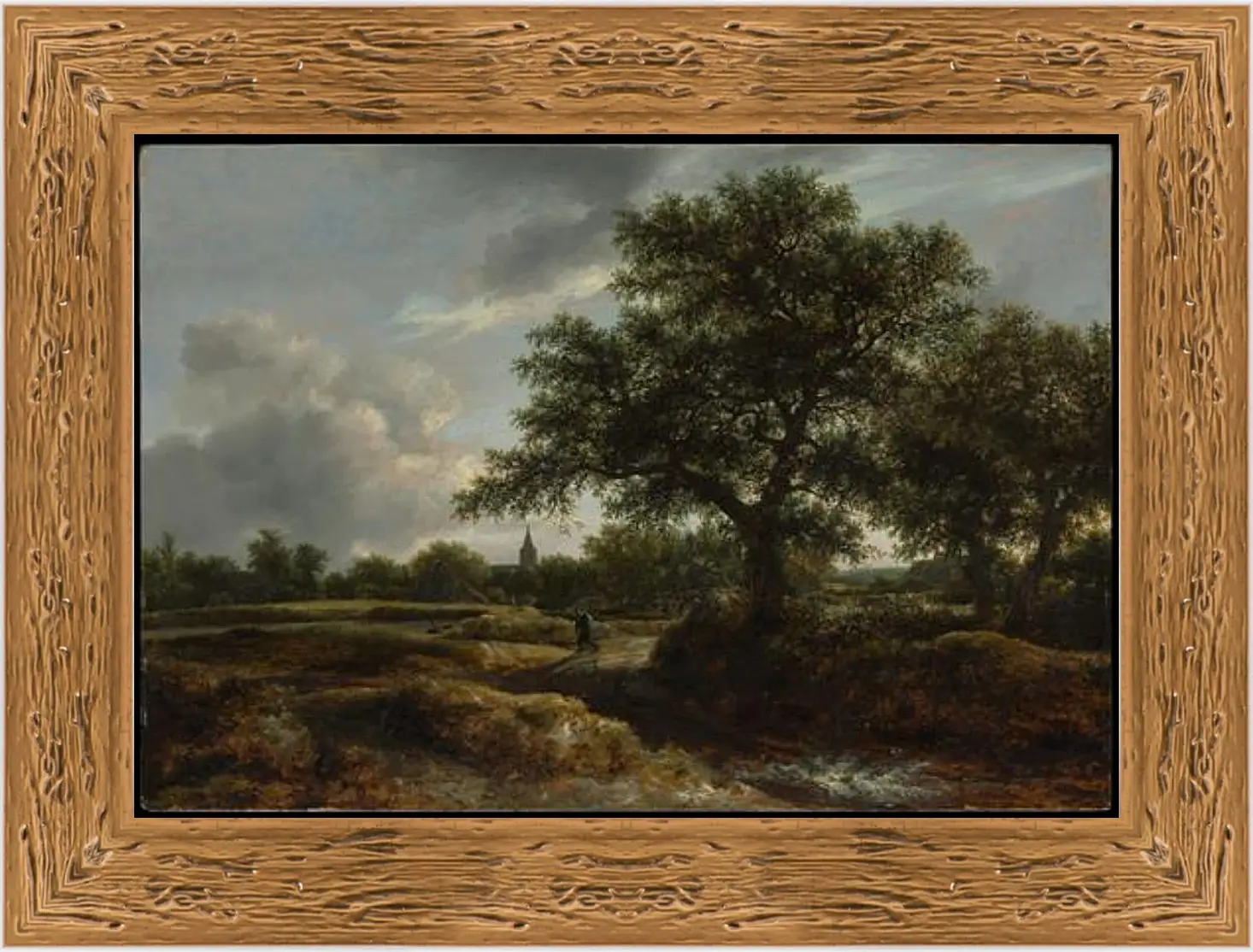 Картина в раме - Landscape with a Village in the Distance. Якоб ван Рейсдал