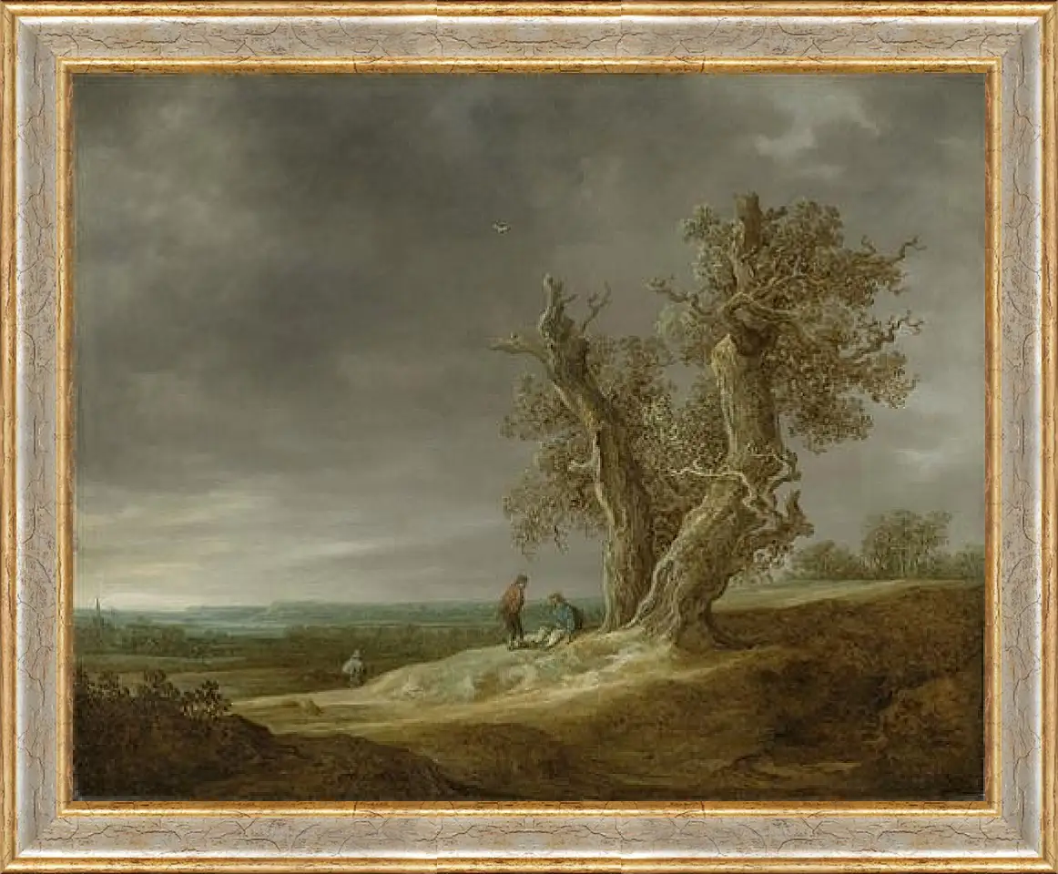 Картина в раме - Landscape with two oaks. Ян ван Гойен