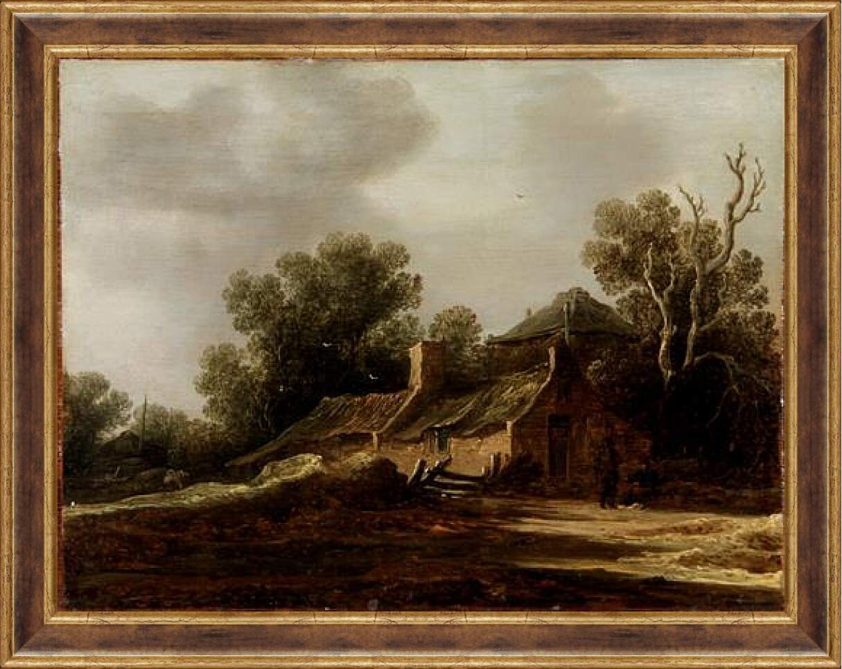 Картина в раме - Landscape with peasants hut. Ян ван Гойен