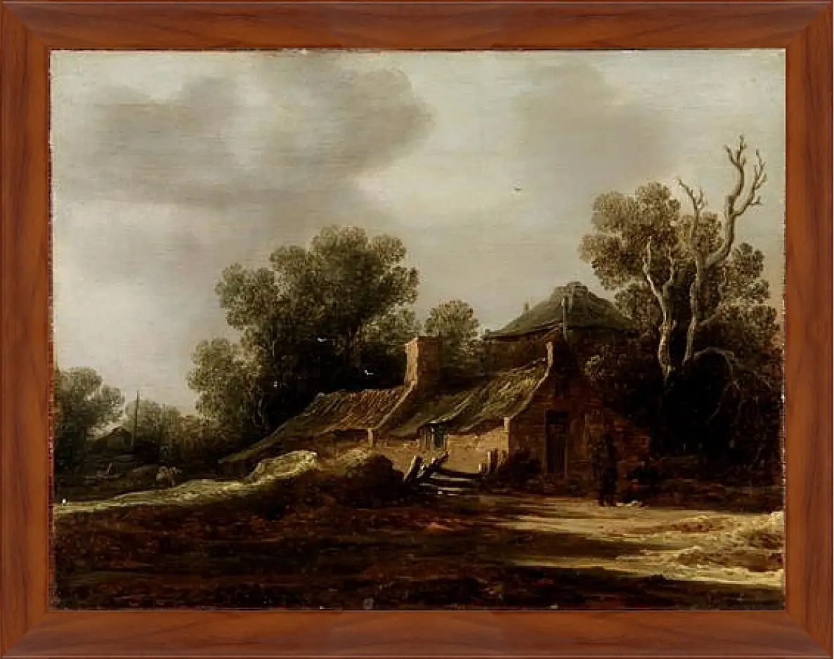 Картина в раме - Landscape with peasants hut. Ян ван Гойен