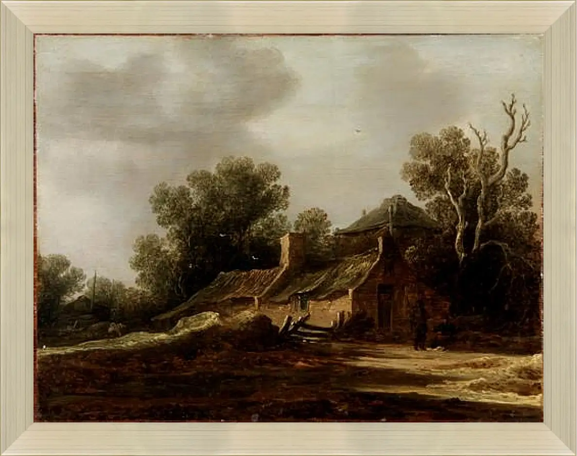 Картина в раме - Landscape with peasants hut. Ян ван Гойен