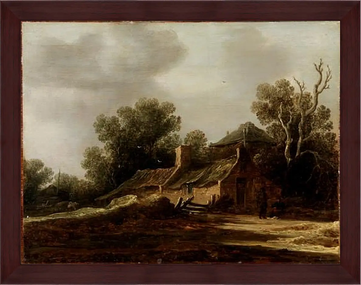 Картина в раме - Landscape with peasants hut. Ян ван Гойен