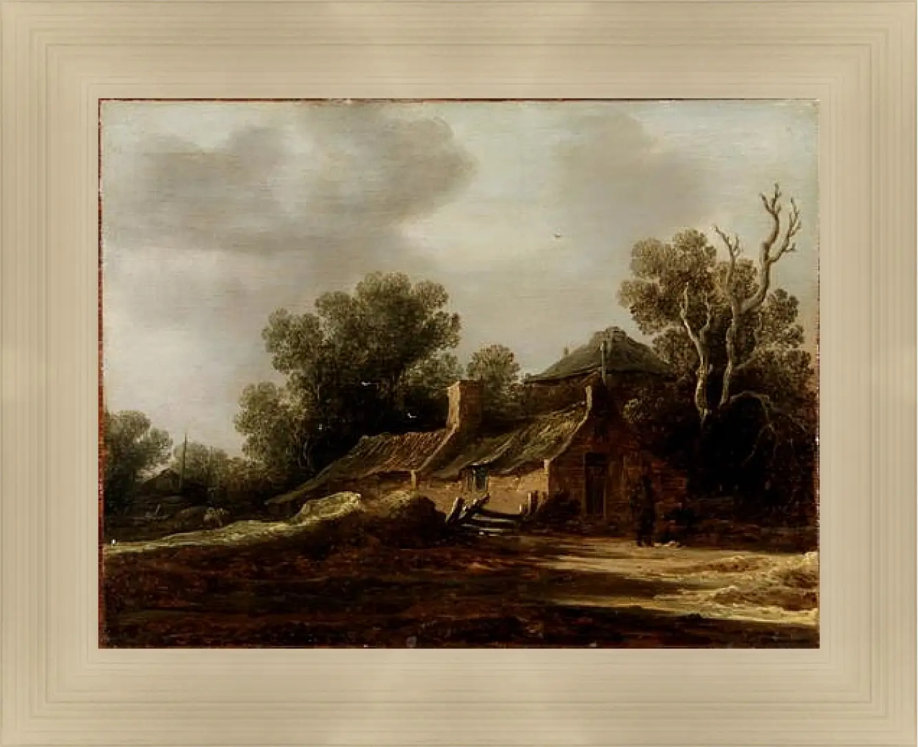 Картина в раме - Landscape with peasants hut. Ян ван Гойен