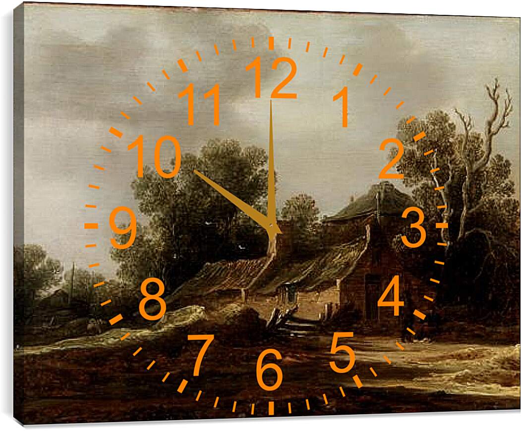 Часы картина - Landscape with peasants hut. Ян ван Гойен