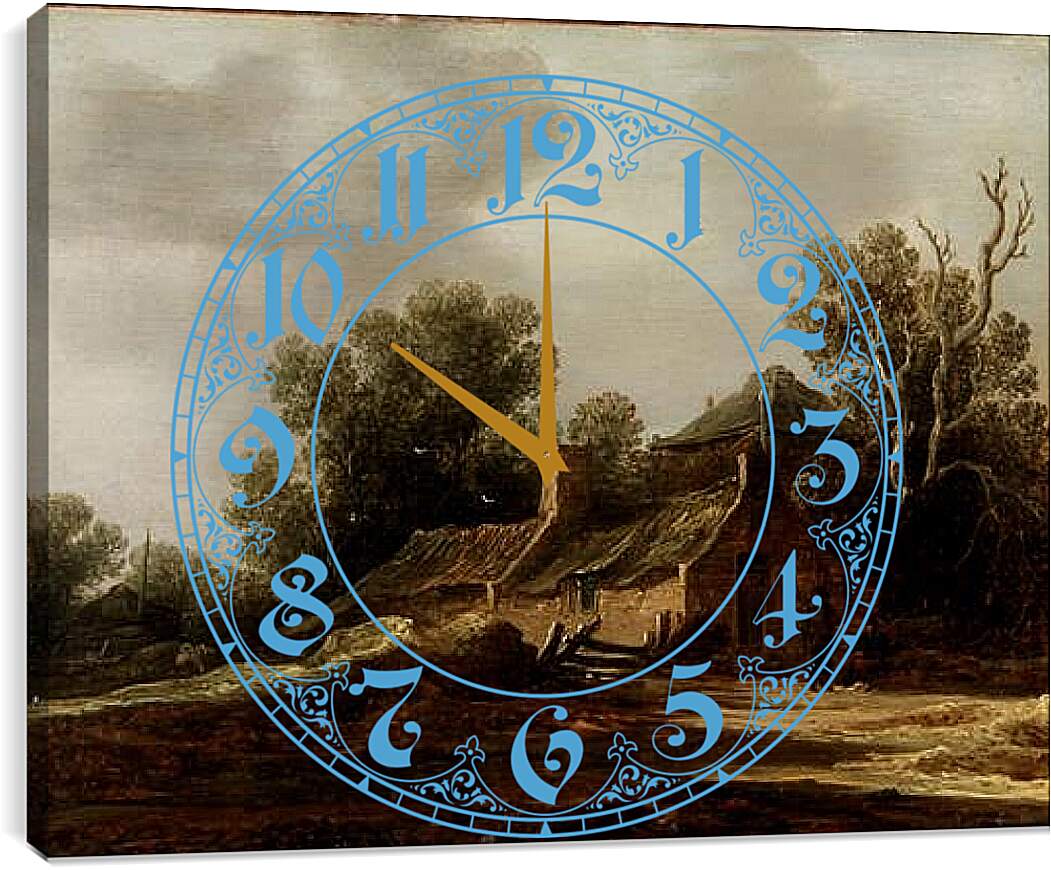 Часы картина - Landscape with peasants hut. Ян ван Гойен