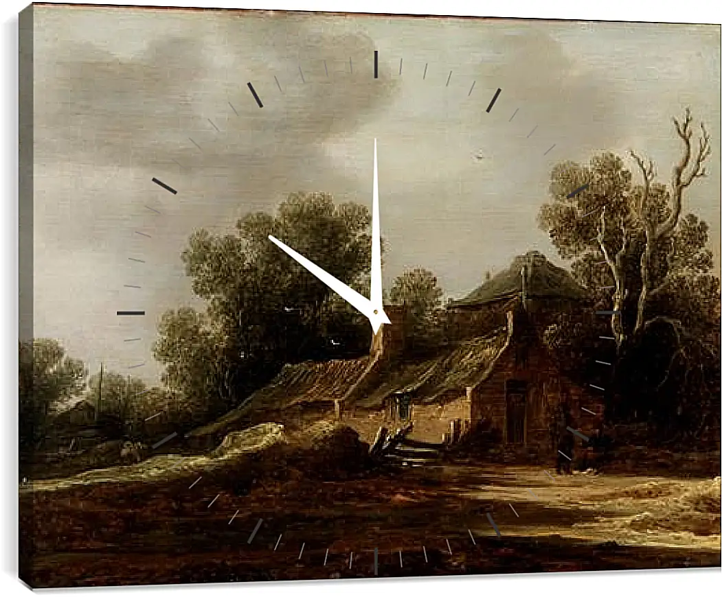 Часы картина - Landscape with peasants hut. Ян ван Гойен