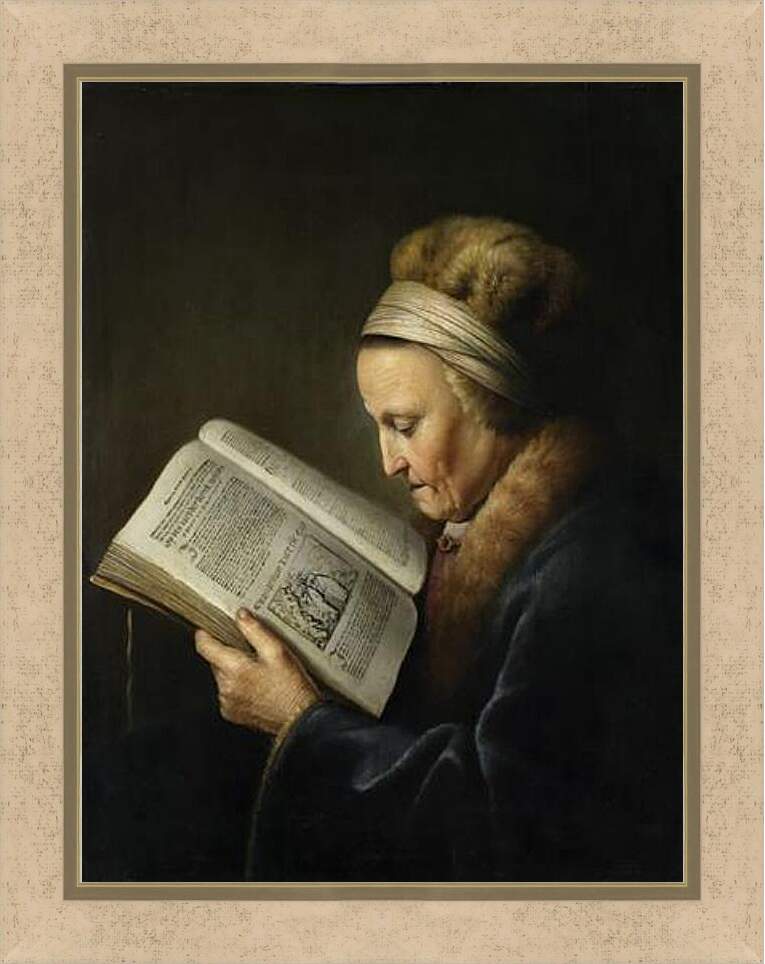 Картина в раме - Oude vrouw lezend in een lectionarium. Рембрандт