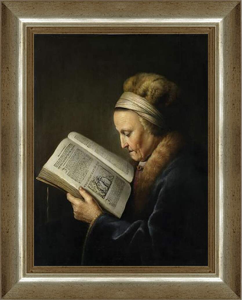 Картина в раме - Oude vrouw lezend in een lectionarium. Рембрандт