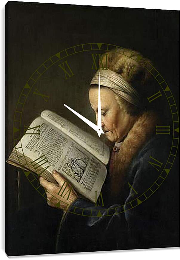 Часы картина - Oude vrouw lezend in een lectionarium. Рембрандт