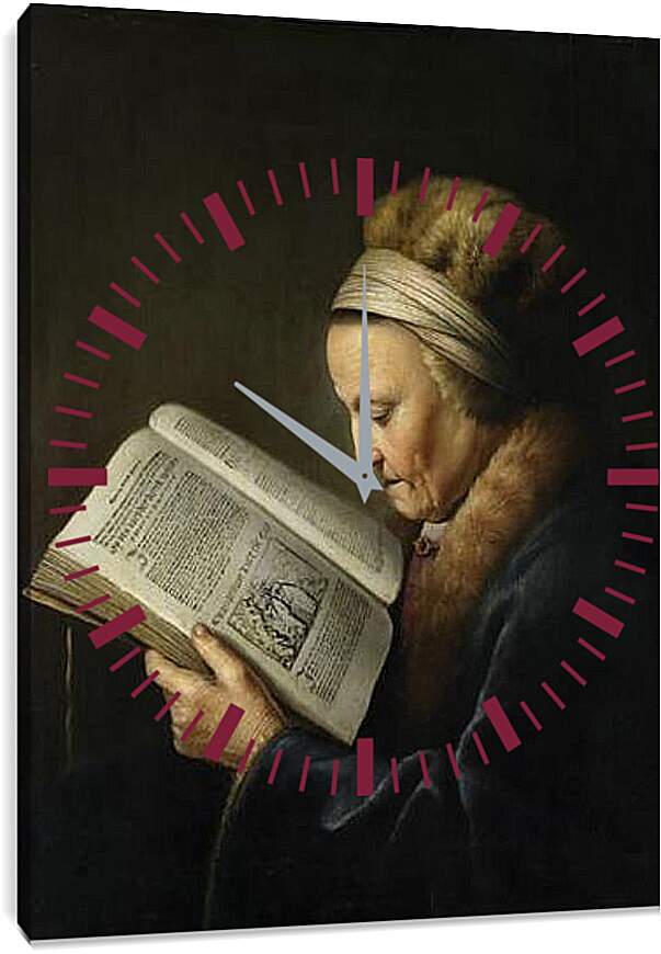 Часы картина - Oude vrouw lezend in een lectionarium. Рембрандт