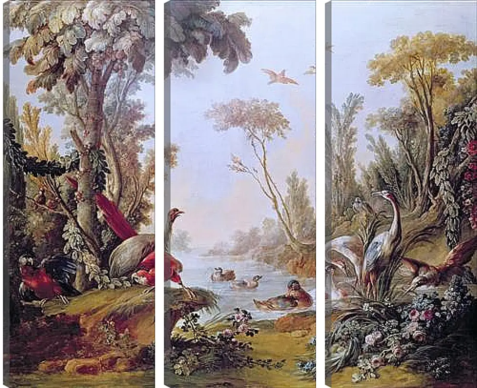 Модульная картина - Lake with geese, storks, parrots and herons from the Salon of Gilles Demarteau. Франсуа Буше