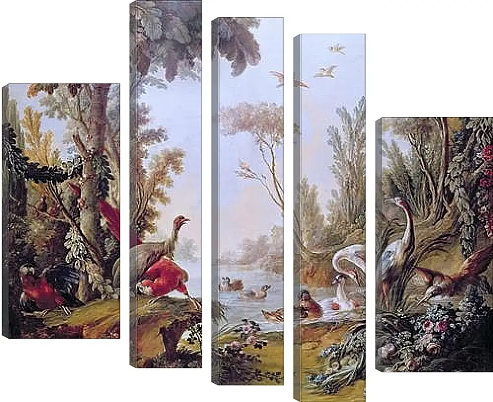 Модульная картина - Lake with geese, storks, parrots and herons from the Salon of Gilles Demarteau. Франсуа Буше