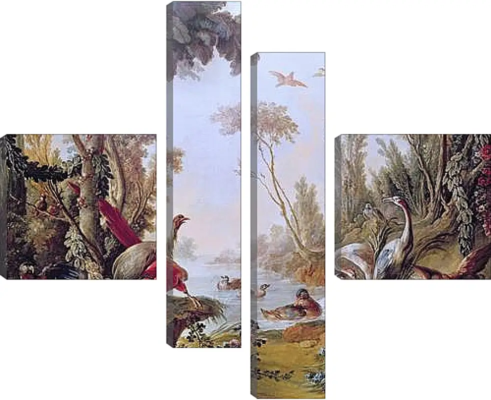 Модульная картина - Lake with geese, storks, parrots and herons from the Salon of Gilles Demarteau. Франсуа Буше