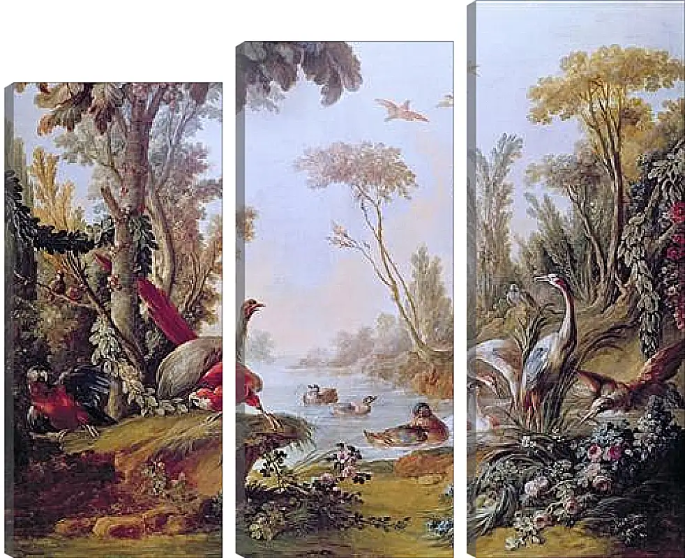 Модульная картина - Lake with geese, storks, parrots and herons from the Salon of Gilles Demarteau. Франсуа Буше