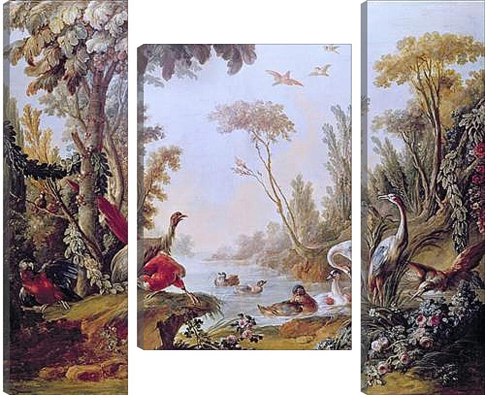 Модульная картина - Lake with geese, storks, parrots and herons from the Salon of Gilles Demarteau. Франсуа Буше