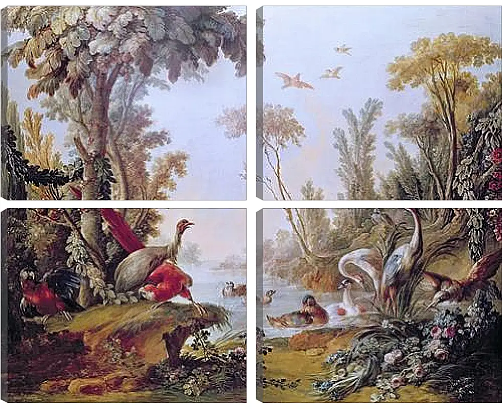 Модульная картина - Lake with geese, storks, parrots and herons from the Salon of Gilles Demarteau. Франсуа Буше