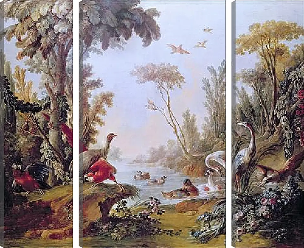 Модульная картина - Lake with geese, storks, parrots and herons from the Salon of Gilles Demarteau. Франсуа Буше