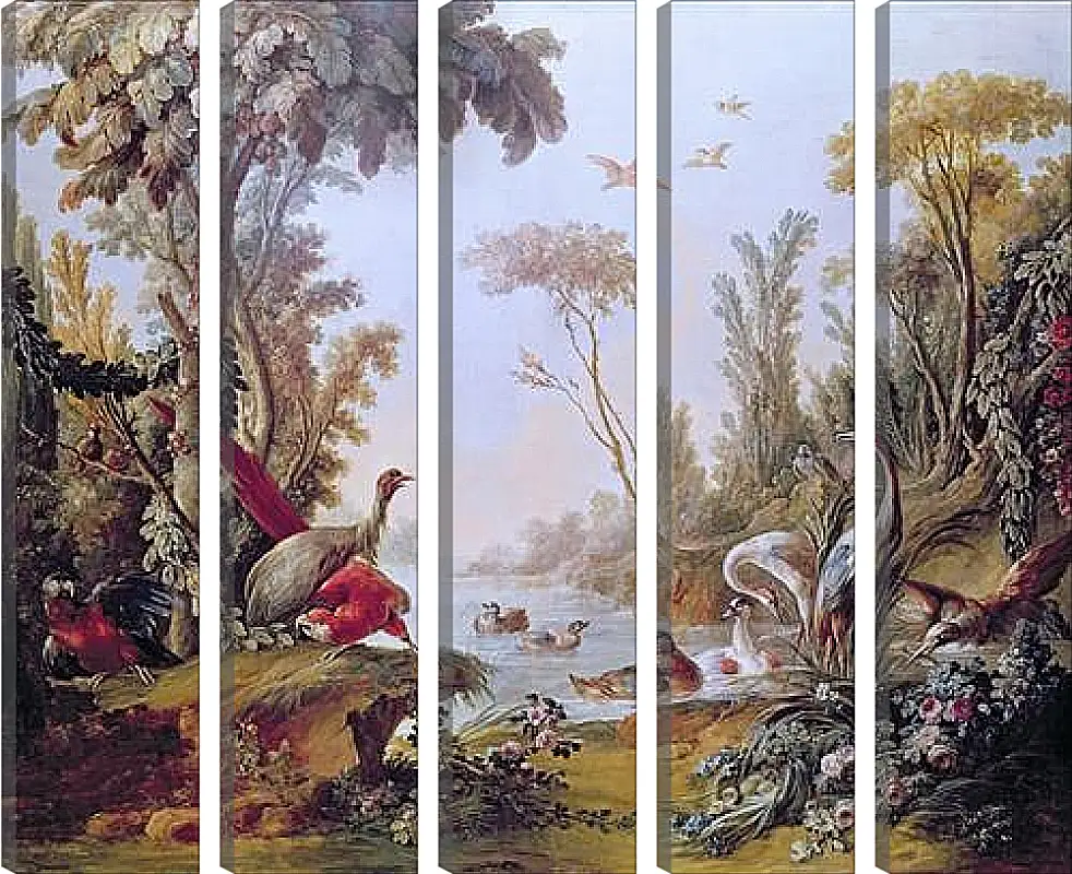 Модульная картина - Lake with geese, storks, parrots and herons from the Salon of Gilles Demarteau. Франсуа Буше