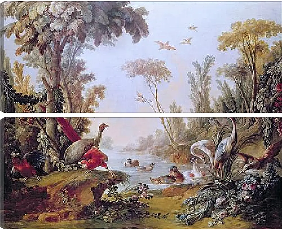 Модульная картина - Lake with geese, storks, parrots and herons from the Salon of Gilles Demarteau. Франсуа Буше