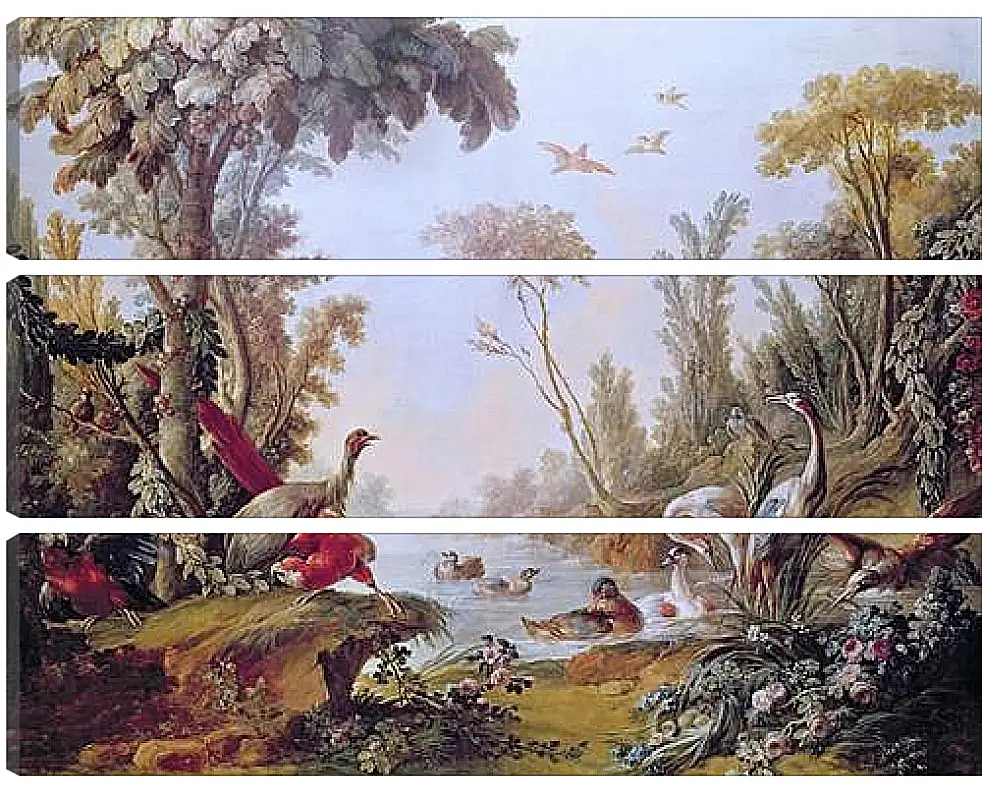 Модульная картина - Lake with geese, storks, parrots and herons from the Salon of Gilles Demarteau. Франсуа Буше