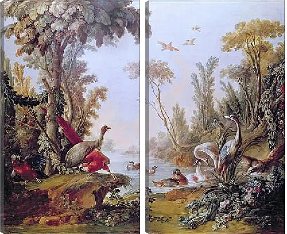 Модульная картина - Lake with geese, storks, parrots and herons from the Salon of Gilles Demarteau. Франсуа Буше