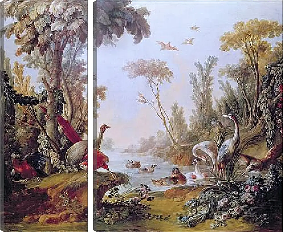 Модульная картина - Lake with geese, storks, parrots and herons from the Salon of Gilles Demarteau. Франсуа Буше