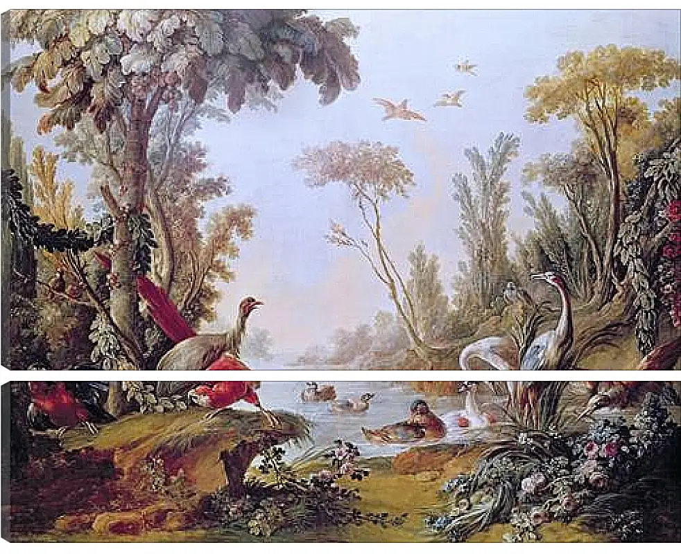 Модульная картина - Lake with geese, storks, parrots and herons from the Salon of Gilles Demarteau. Франсуа Буше