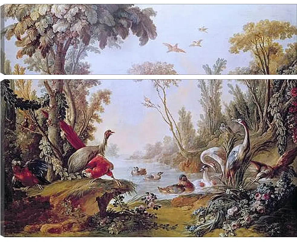 Модульная картина - Lake with geese, storks, parrots and herons from the Salon of Gilles Demarteau. Франсуа Буше