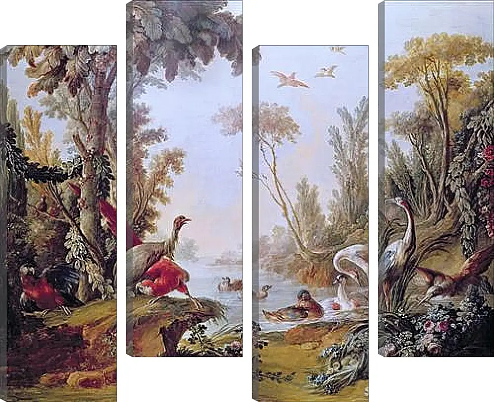 Модульная картина - Lake with geese, storks, parrots and herons from the Salon of Gilles Demarteau. Франсуа Буше