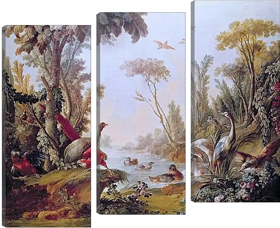 Модульная картина - Lake with geese, storks, parrots and herons from the Salon of Gilles Demarteau. Франсуа Буше