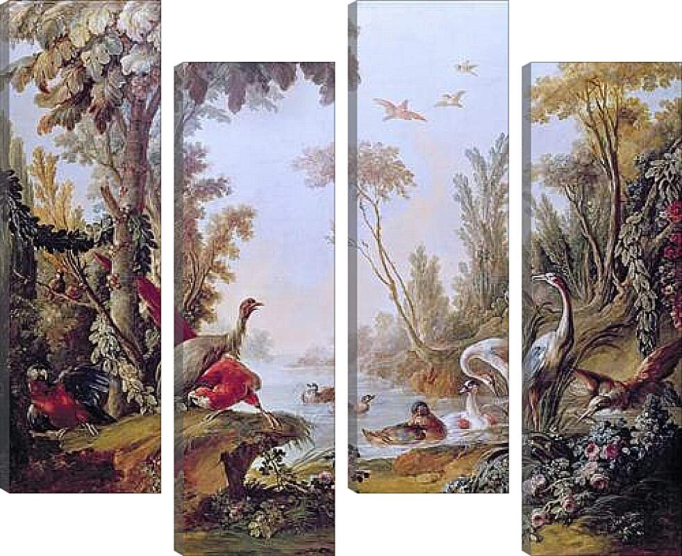 Модульная картина - Lake with geese, storks, parrots and herons from the Salon of Gilles Demarteau. Франсуа Буше