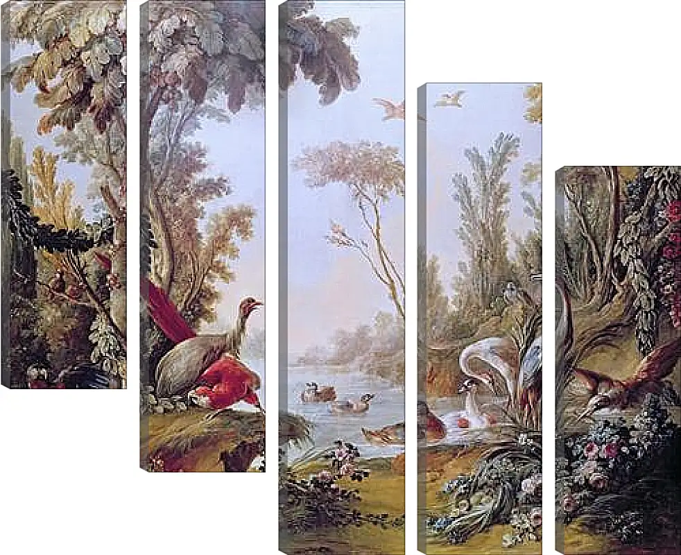 Модульная картина - Lake with geese, storks, parrots and herons from the Salon of Gilles Demarteau. Франсуа Буше