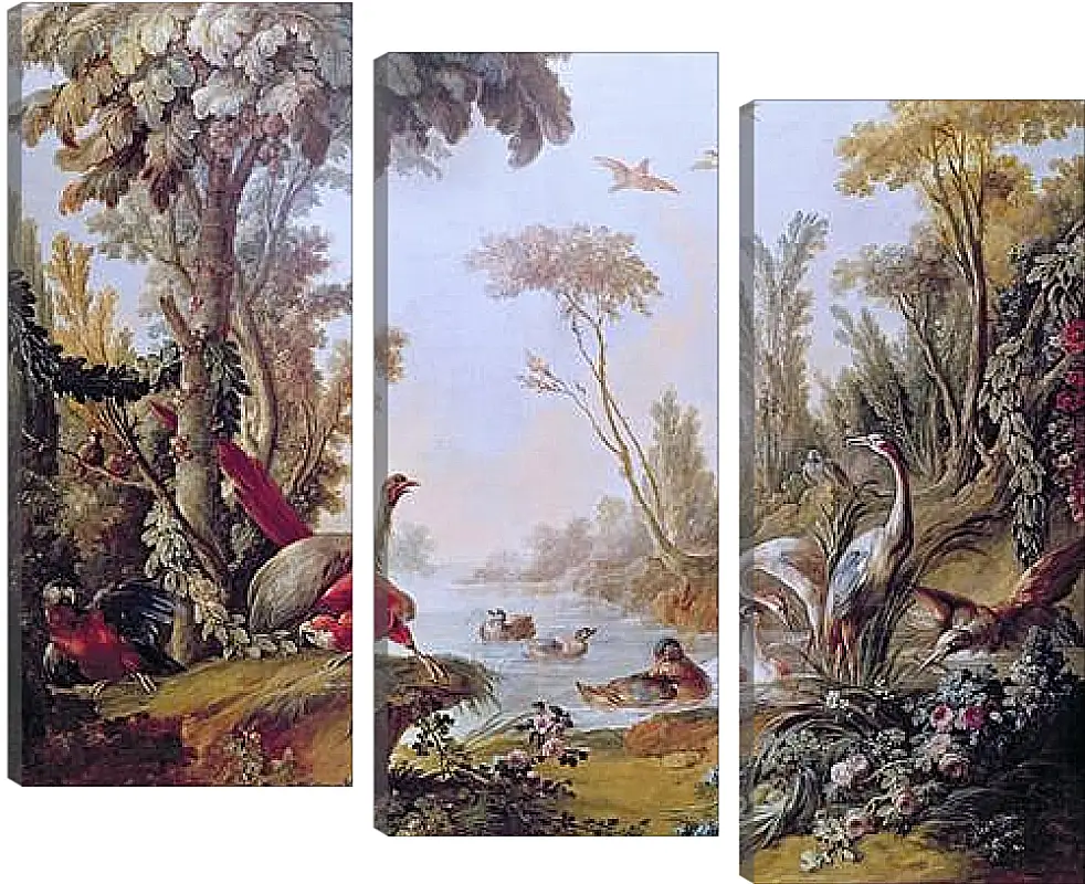 Модульная картина - Lake with geese, storks, parrots and herons from the Salon of Gilles Demarteau. Франсуа Буше