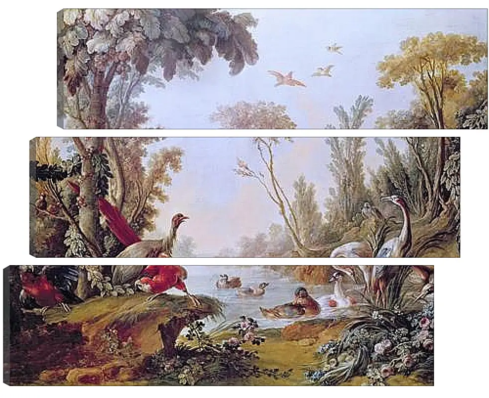 Модульная картина - Lake with geese, storks, parrots and herons from the Salon of Gilles Demarteau. Франсуа Буше