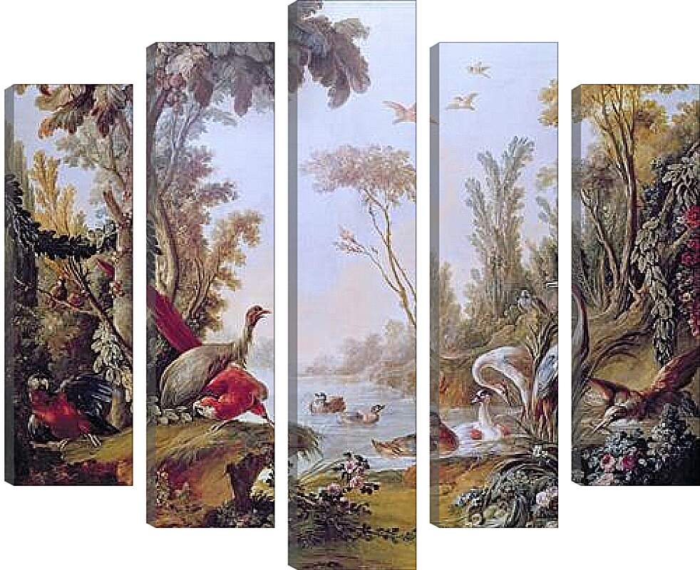 Модульная картина - Lake with geese, storks, parrots and herons from the Salon of Gilles Demarteau. Франсуа Буше